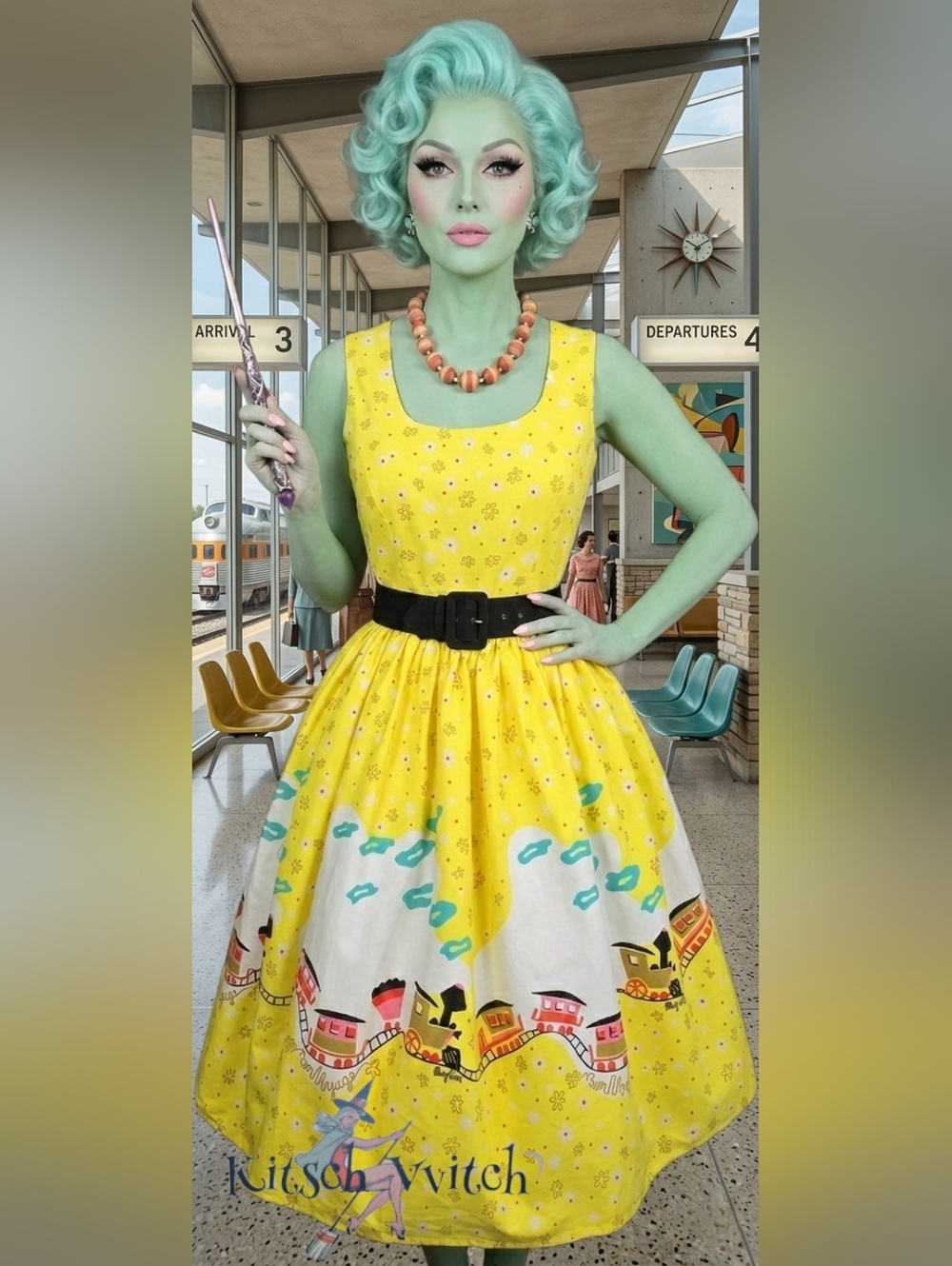 🚂💨 I Choo-Choo-Choose You! Pinup Couture x Mary Blair Train Dress - L
